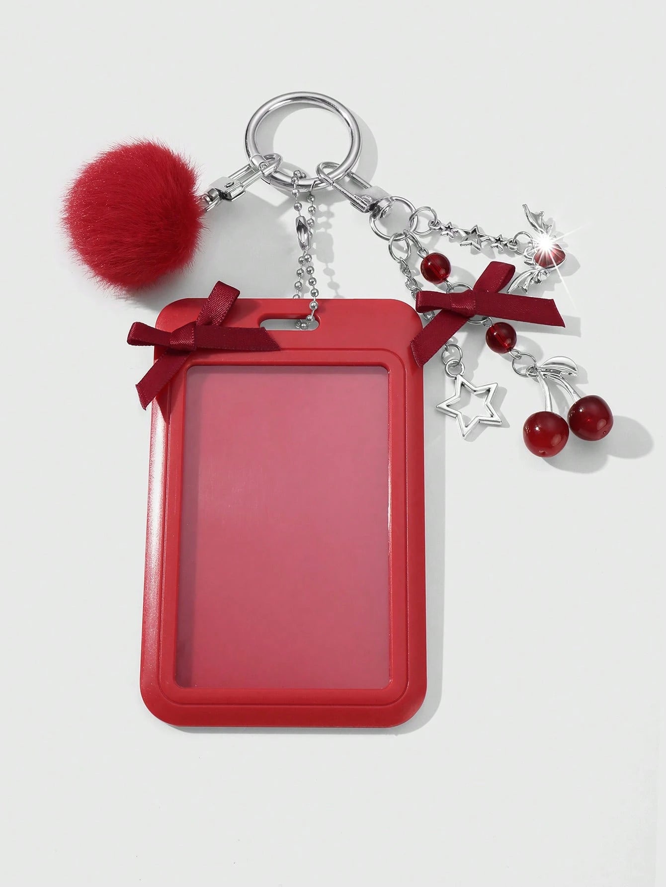 ROMWE Kawaii 1 College Style Red Card Cover, Wings, Rhinestones, Love Bows, Cherry Hairballs, Acrylic Sliding Cover Cards, Campus Cards, ID Card Covers, Work Cards, Star Cards, Travel Traffic Card Cov