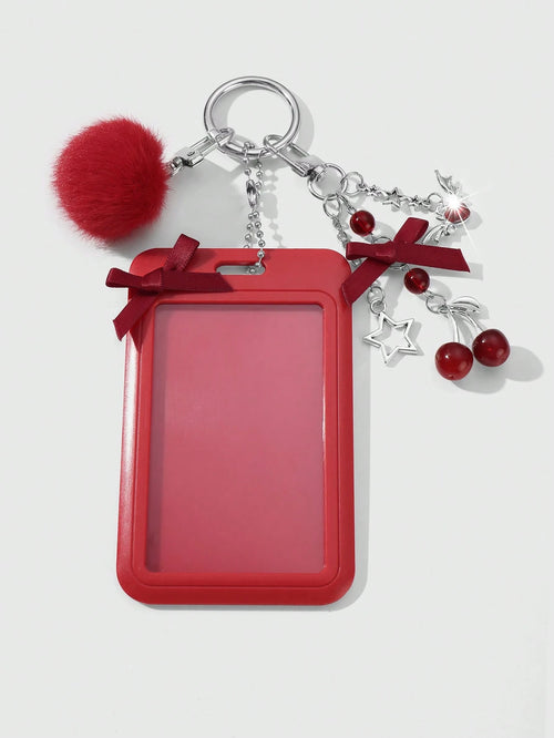 ROMWE Kawaii 1 College Style Red Card Cover, Wings, Rhinestones, Love Bows, Cherry Hairballs, Acrylic Sliding Cover Cards, Campus Cards, ID Card Covers, Work Cards, Star Cards, Travel Traffic Card Cov