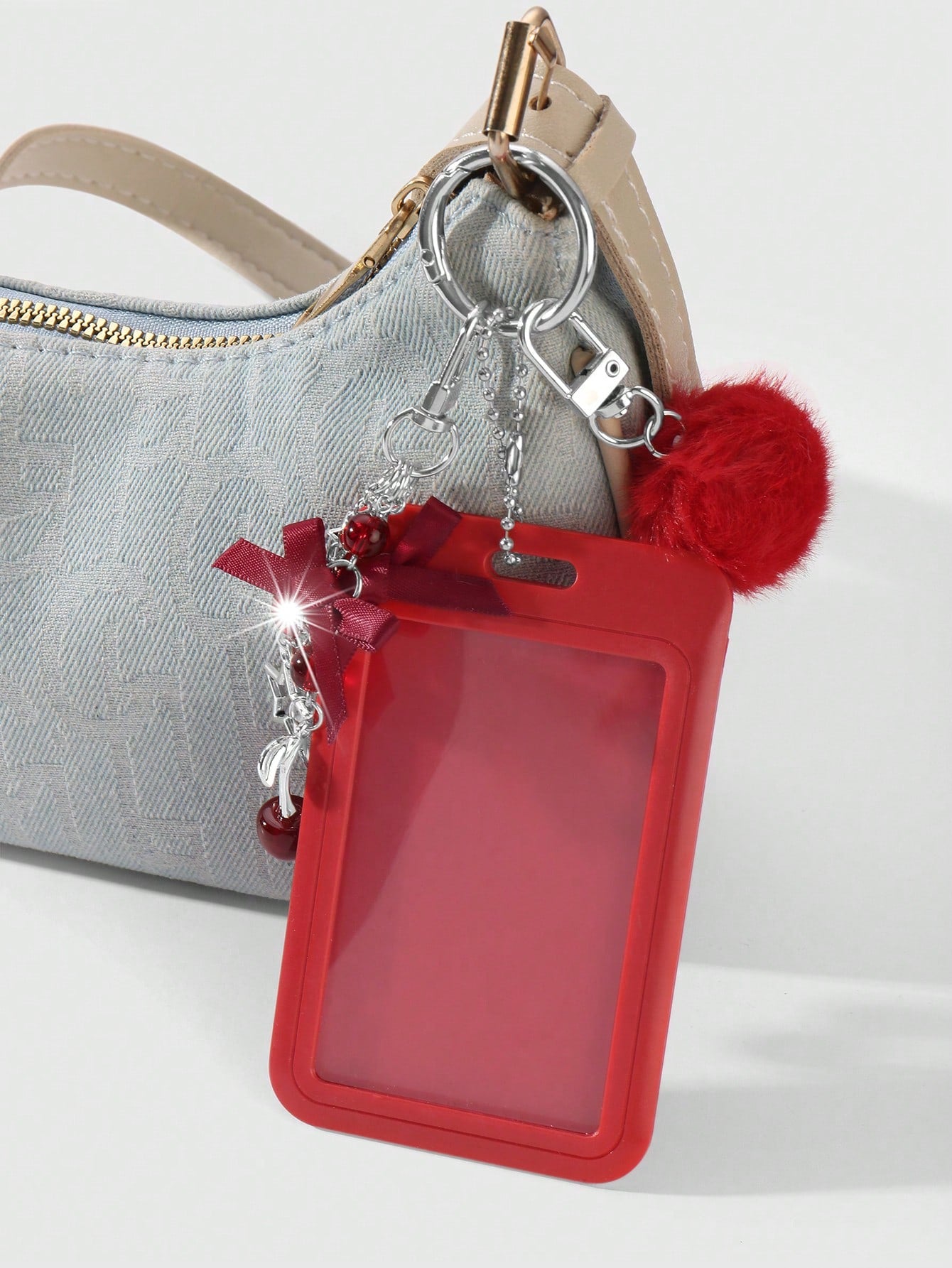 ROMWE Kawaii 1 College Style Red Card Cover, Wings, Rhinestones, Love Bows, Cherry Hairballs, Acrylic Sliding Cover Cards, Campus Cards, ID Card Covers, Work Cards, Star Cards, Travel Traffic Card Cov