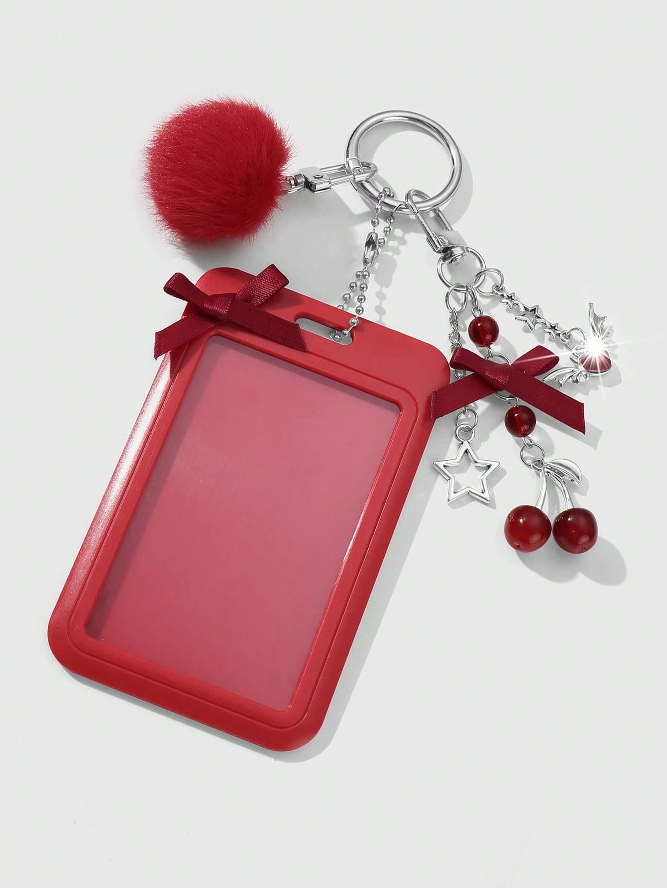 ROMWE Kawaii 1 College Style Red Card Cover, Wings, Rhinestones, Love Bows, Cherry Hairballs, Acrylic Sliding Cover Cards, Campus Cards, ID Card Covers, Work Cards, Star Cards, Travel Traffic Card Cov