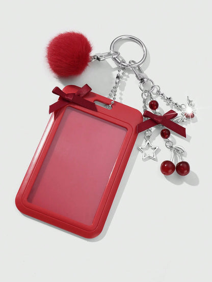 ROMWE Kawaii 1 College Style Red Card Cover, Wings, Rhinestones, Love Bows, Cherry Hairballs, Acrylic Sliding Cover Cards, Campus Cards, ID Card Covers, Work Cards, Star Cards, Travel Traffic Card Cov