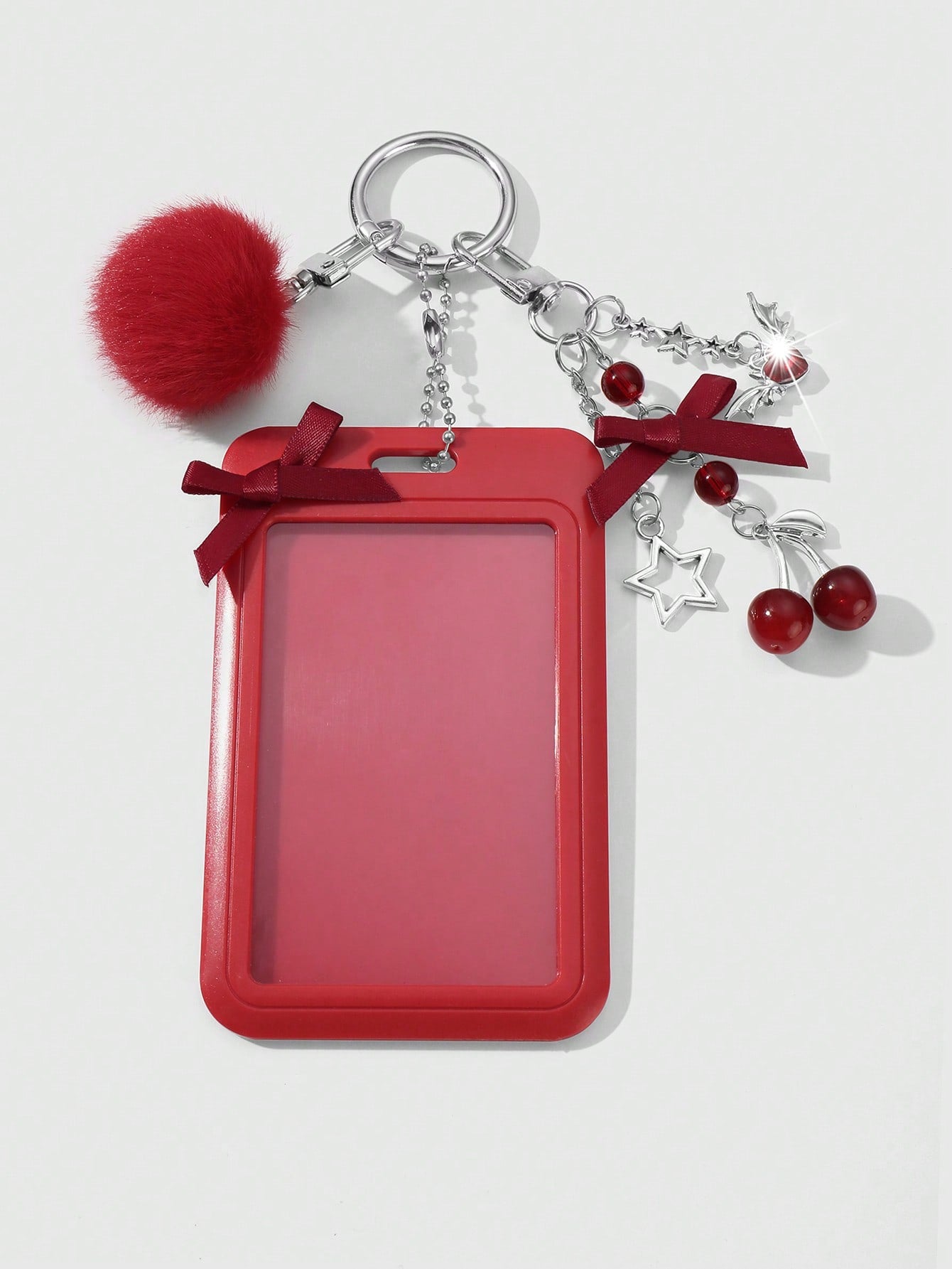 ROMWE Kawaii 1 College Style Red Card Cover, Wings, Rhinestones, Love Bows, Cherry Hairballs, Acrylic Sliding Cover Cards, Campus Cards, ID Card Covers, Work Cards, Star Cards, Travel Traffic Card Cov