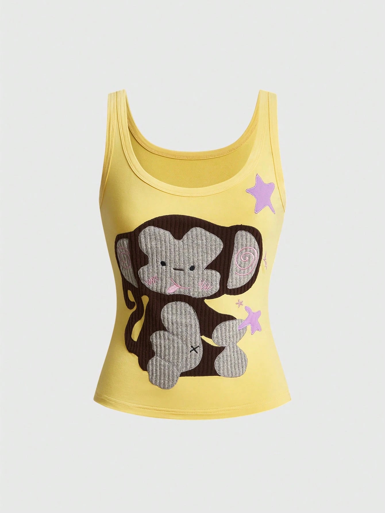 ROMWE Kawaii Spring/Summer Vacation Style Handmade Cute Elephant Applique Embroidery Contrast Design Women's Tank Top, Suitable For Island, Dating, School, Valentine's Day, Home, Afternoon Tea And Oth