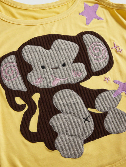 ROMWE Kawaii Spring/Summer Vacation Style Handmade Cute Elephant Applique Embroidery Contrast Design Women's Tank Top, Suitable For Island, Dating, School, Valentine's Day, Home, Afternoon Tea And Oth