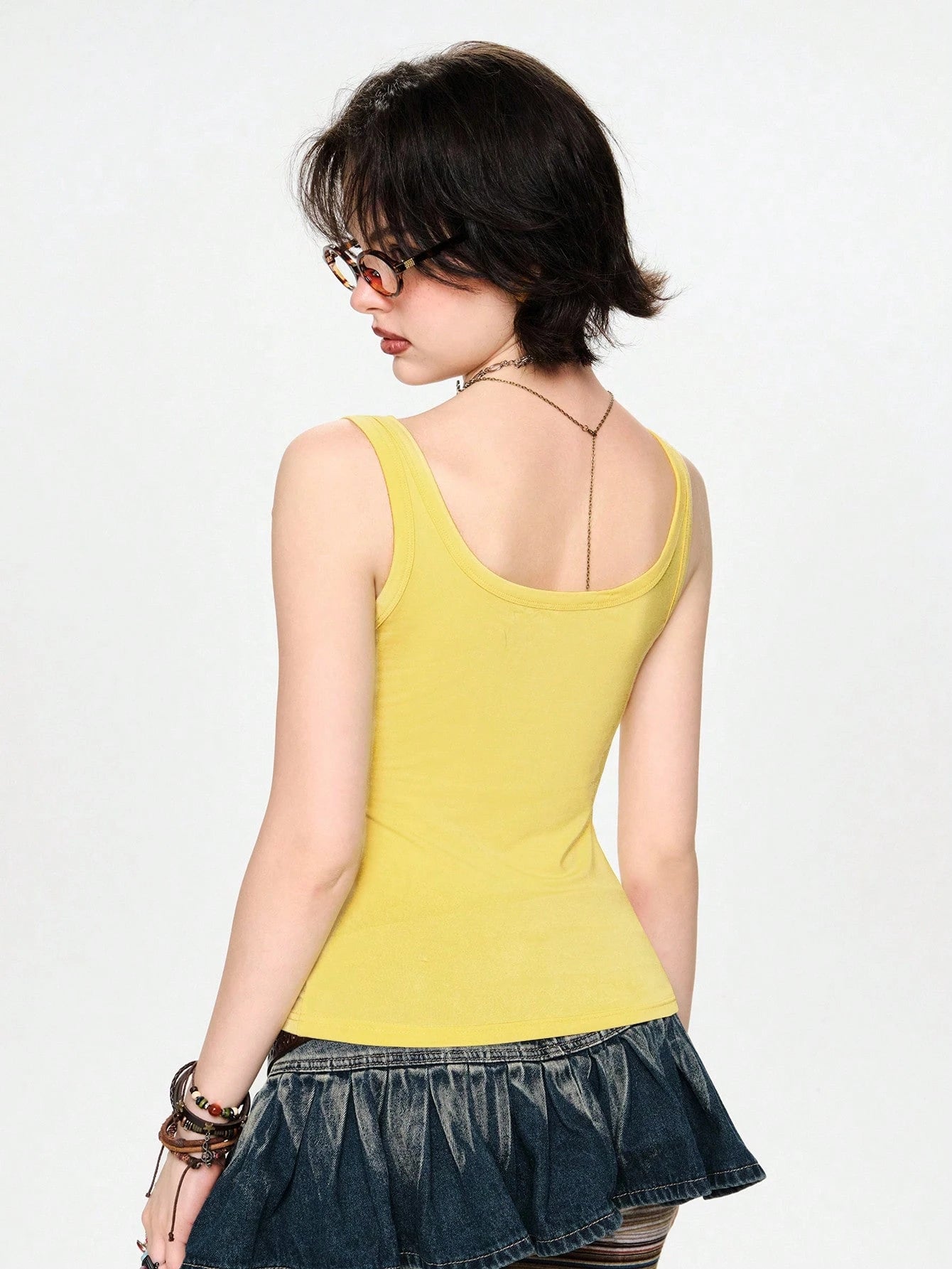 ROMWE Kawaii Spring/Summer Vacation Style Handmade Cute Elephant Applique Embroidery Contrast Design Women's Tank Top, Suitable For Island, Dating, School, Valentine's Day, Home, Afternoon Tea And Oth