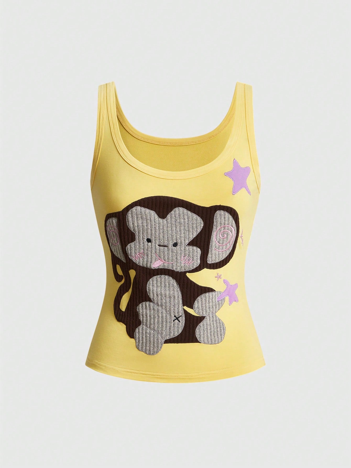 ROMWE Kawaii Spring/Summer Vacation Style Handmade Cute Elephant Applique Embroidery Contrast Design Women's Tank Top, Suitable For Island, Dating, School, Valentine's Day, Home, Afternoon Tea And Oth