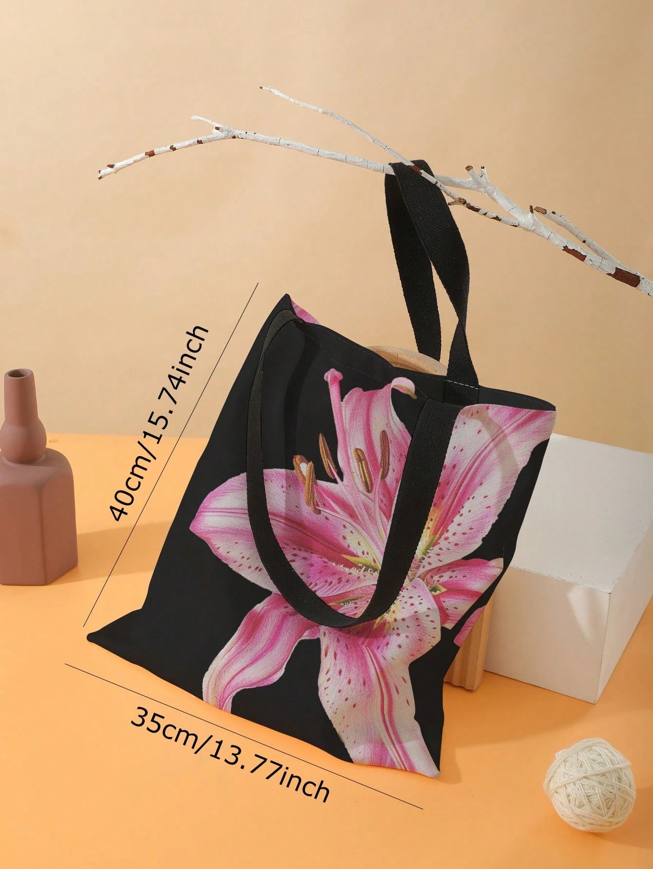 ROMWE Kawaii Vacation Floral Pattern Reversible Shoulder Canvas Tote Bag, Versatile For Commute And Leisure, Beach,Holiday