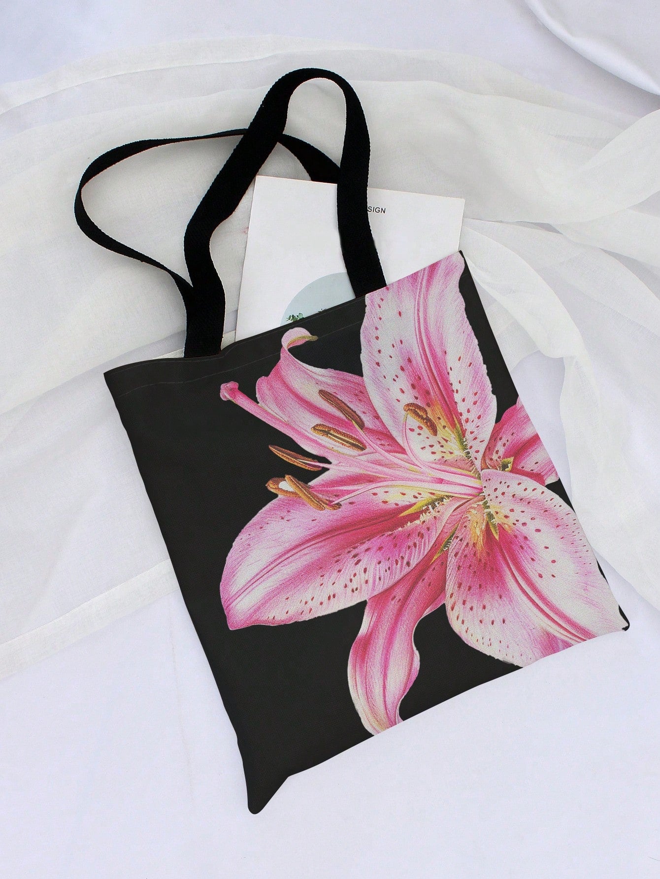 ROMWE Kawaii Vacation Floral Pattern Reversible Shoulder Canvas Tote Bag, Versatile For Commute And Leisure, Beach,Holiday