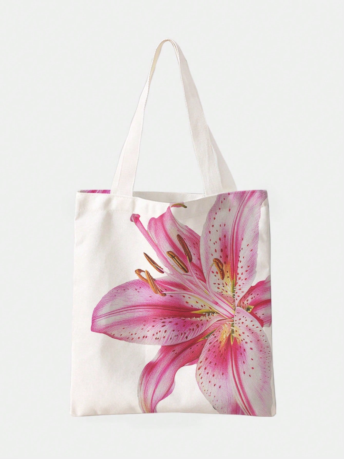 ROMWE Kawaii Vacation Floral Pattern Reversible Shoulder Canvas Tote Bag, Versatile For Commute And Leisure, Beach,Holiday