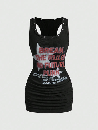 ROMWE Street Life Women's PUNK Music Festival Star Print Mini Dress