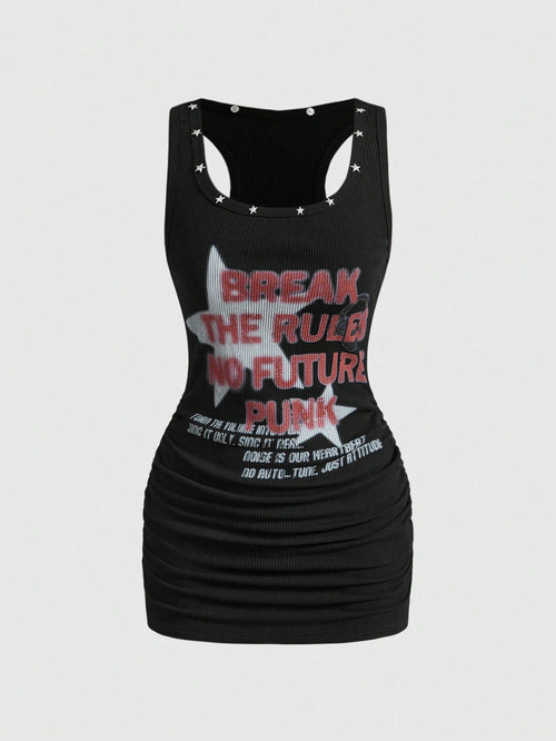 ROMWE Street Life Women's PUNK Music Festival Star Print Mini Dress