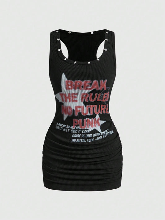 ROMWE Street Life Women's PUNK Music Festival Star Print Mini Dress
