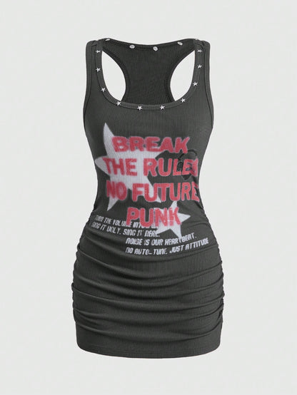 ROMWE Street Life Women's PUNK Music Festival Star Print Mini Dress