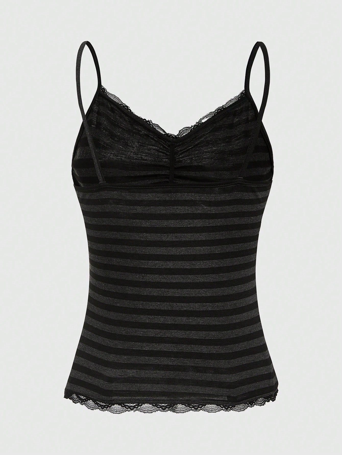 ROMWE Summer Casual Versatile Black & Gray Striped Lace Trim Camisole