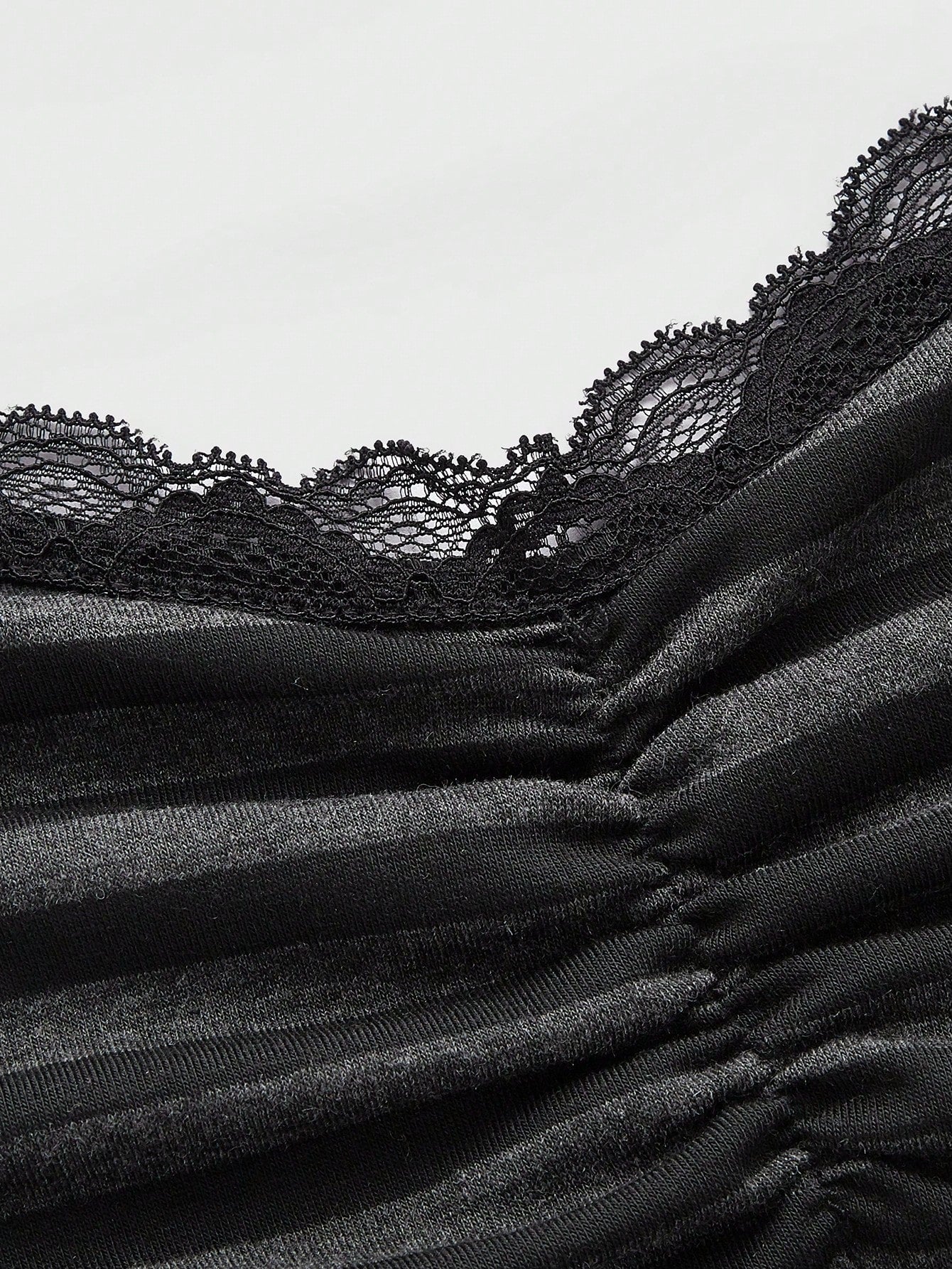 ROMWE Summer Casual Versatile Black & Gray Striped Lace Trim Camisole