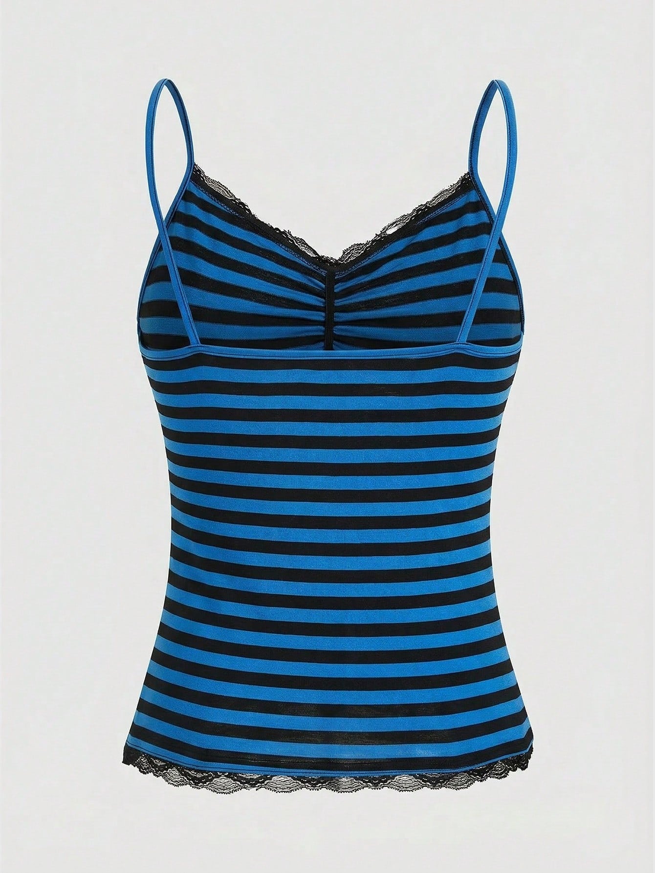 ROMWE Summer Casual Versatile Black & Gray Striped Lace Trim Camisole