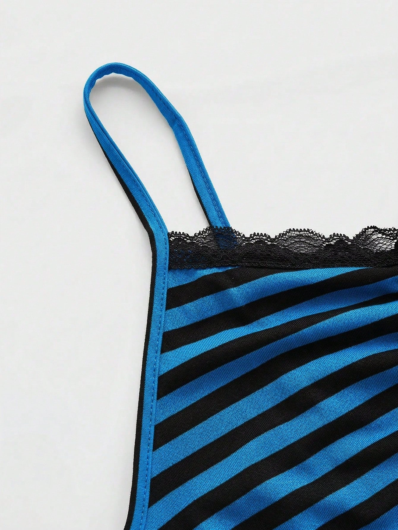 ROMWE Summer Casual Versatile Black & Gray Striped Lace Trim Camisole