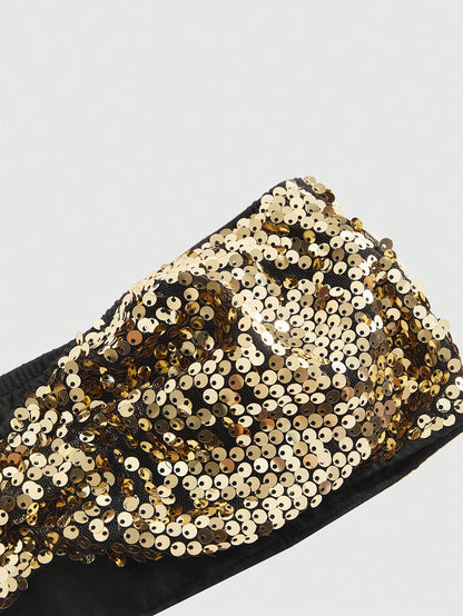 ROMWE Women's Y2K Sexy Backless Draped Neck Sequin Crop Top (Includes Sequin Camisole)