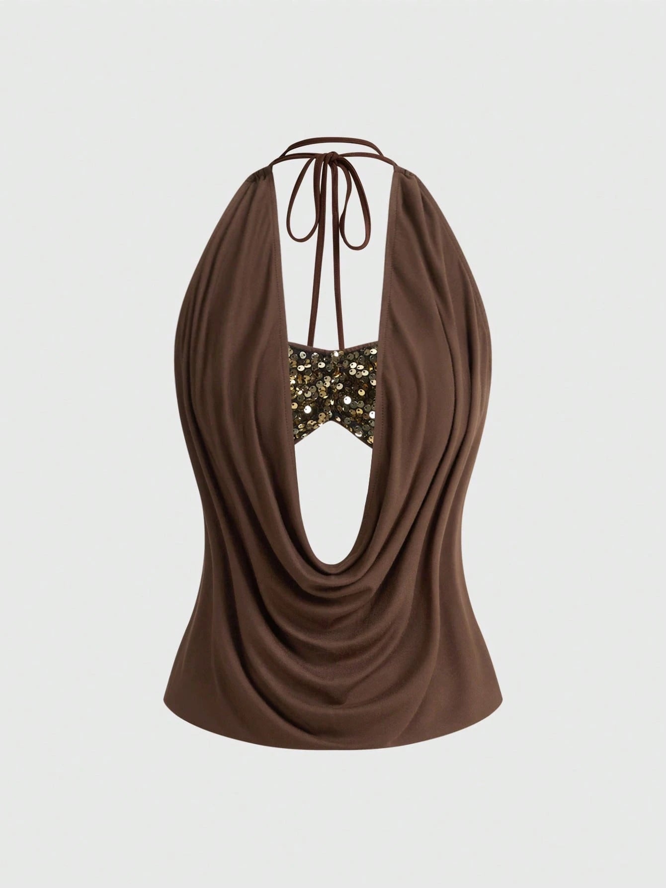 ROMWE Women's Y2K Sexy Backless Draped Neck Sequin Crop Top (Includes Sequin Camisole)