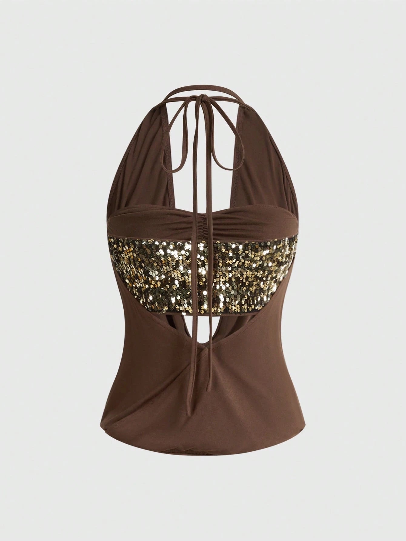 ROMWE Women's Y2K Sexy Backless Draped Neck Sequin Crop Top (Includes Sequin Camisole)