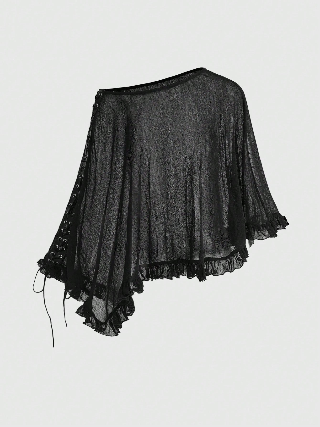 ROMWE Y2K Sexy Eyelet Lace-Up Sheer Mesh Cover Up Cover Up, Sun Protection