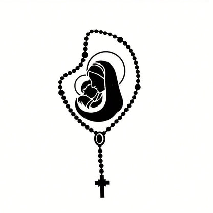 Rosary Car Sticker- Self-Adhesive High-Quality Sticker With "Hail Mary" Prayer Pattern, Matte Black/White, Catholic Style