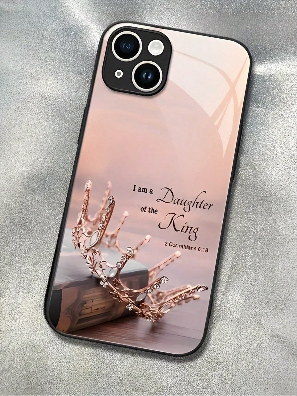 Rose Gold Crown Scripture Slogan Tempered Glass Phone Case Suitable For Compatible With IPhone 17,16, 15, 14, 13, 12, 11, PRO MAX,PLUS,Air, As Well As Galaxy S25/24/23/22/21 Ultra/FE/+,A71/56/55/54/53