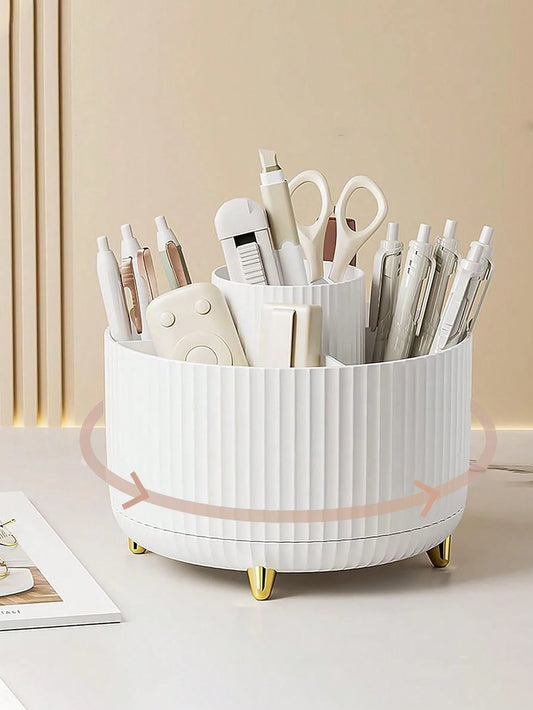 Rotating Pen Holder For Office Desk- Storage Box For Stationery- 5 Compartments- Pencils And Pens- Learning Supplies- Tabletop Storage Rack- Household Large-Capacity Desk Pen Case- Makeup Produ