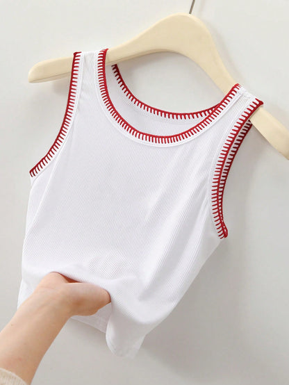 Rovax Women's Fashion Shell Embroidered Solid Color Camisole Tank Top