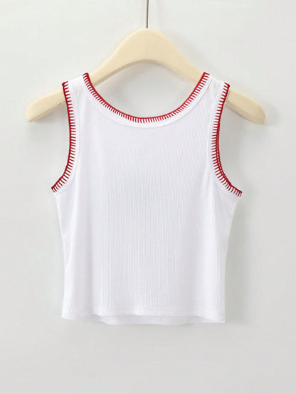 Rovax Women's Fashion Shell Embroidered Solid Color Camisole Tank Top