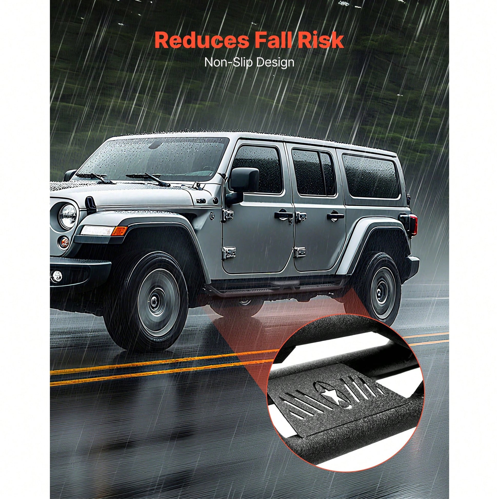 Running Boards, 6 Inches Side Steps Compatible With 2018-2025 Jeep Wrangler JL 4 Door, Black Carbon Steel Nerf Bars, 550 Lbs Load Capacity, Wide Non-Slip Hollow Surface With Rustproof Coating