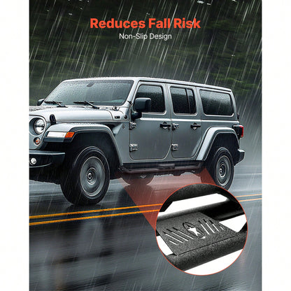 Running Boards, 6 Inches Side Steps Compatible With 2018-2025 Jeep Wrangler JL 4 Door, Black Carbon Steel Nerf Bars, 550 Lbs Load Capacity, Wide Non-Slip Hollow Surface With Rustproof Coating