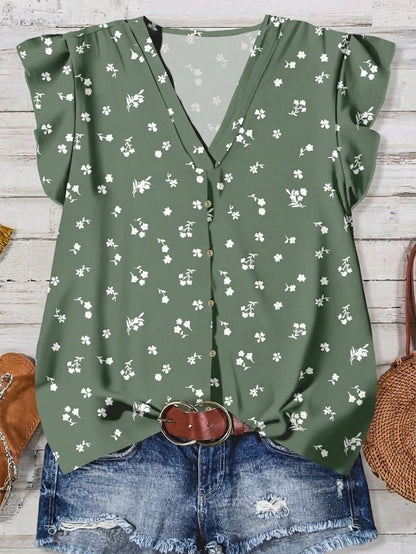 Rusticease Women's Casual Floral Pattern V-Neck Blouse, Suitable For Summer V Neck Blouses Women Fall Clothes Chic