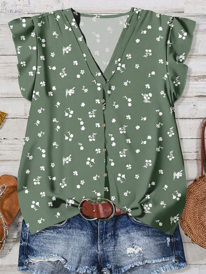 Rusticease Women's Casual Floral Pattern V-Neck Blouse, Suitable For Summer V Neck Blouses Women Fall Clothes Chic