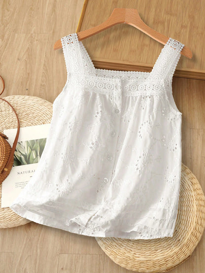 Rusticease Women's Fashion Camisole Tank Top, Suitable For Summer European Summer Linen Streetwear Cute Women Picnic Brunch Vacation White