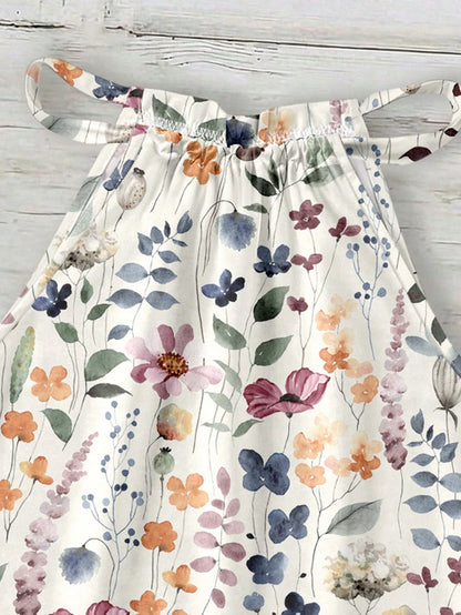 Rusticease Women's Retro Boho Floral Halter Neck Camisole, Suitable For Spring/Summer Vacation Beach Beige