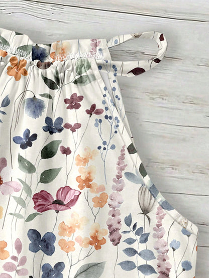 Rusticease Women's Retro Boho Floral Halter Neck Camisole, Suitable For Spring/Summer Vacation Beach Beige