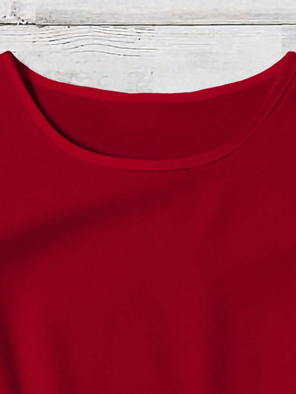 Rusticease Women's Solid Color Round Neck Cap Sleeve Ruffle Hem Elegant Blouse Spring Red Ruffle Sleeve Top