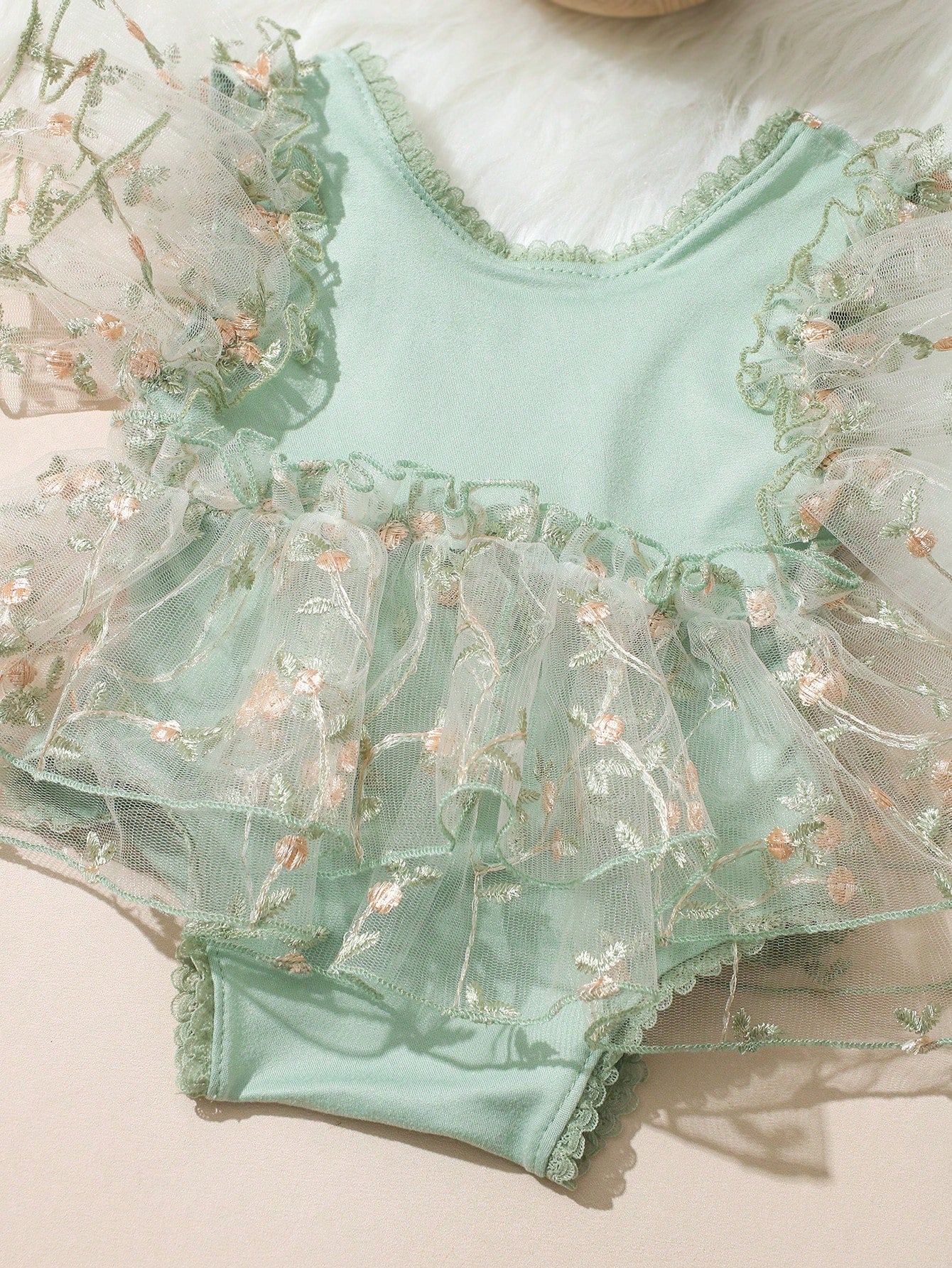 Sage Green Newborn Photography Outfits Baby Girl Lace Embroidery Romper Dress With Floral Headband Summer Formal Wedding Baby Shower Kawaii