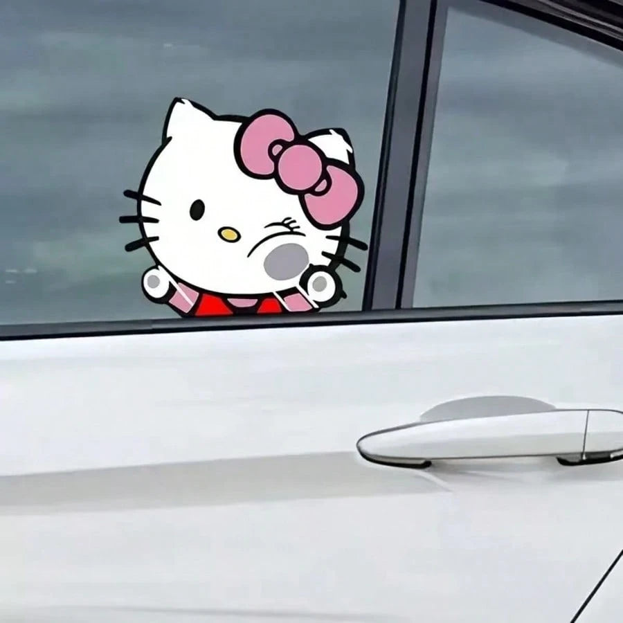 SANRIO 1pc Funny Expression Hello Kitty Cartoon KT Cat Car Sticker, Suitable For Glass Car Body Decoration, Smooth Surface, Car, Motorcycle, Electric Vehicle, Daily Fun Decorative Sticker, Waterproof