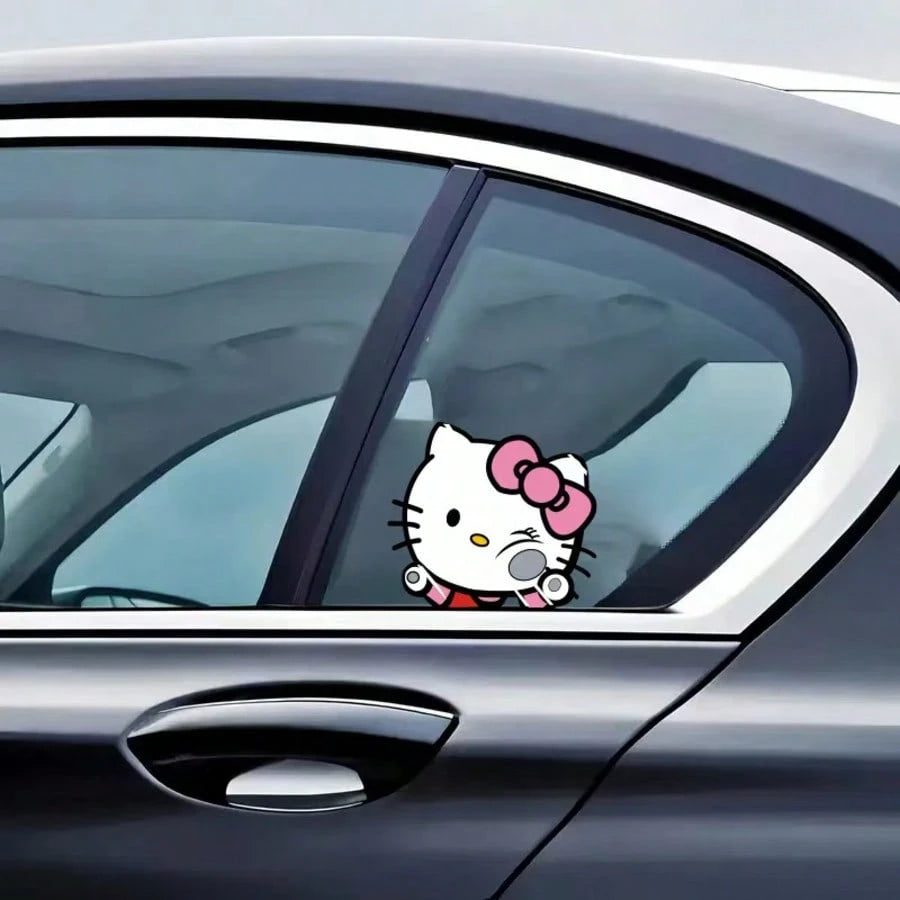 SANRIO 1pc Funny Expression Hello Kitty Cartoon KT Cat Car Sticker, Suitable For Glass Car Body Decoration, Smooth Surface, Car, Motorcycle, Electric Vehicle, Daily Fun Decorative Sticker, Waterproof