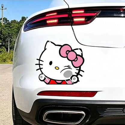 SANRIO 1pc Funny Expression Hello Kitty Cartoon KT Cat Car Sticker, Suitable For Glass Car Body Decoration, Smooth Surface, Car, Motorcycle, Electric Vehicle, Daily Fun Decorative Sticker, Waterproof
