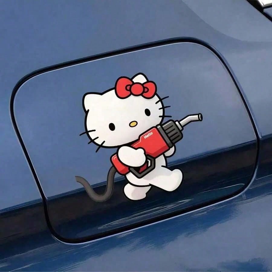 SANRIO 1pc Hello Kitty Car Sticker, Cute Cartoon Fuel Tank Sticker, Car Body Exterior Decor, KT Cat Fun Creative Sticker, Self-Adhesive No Residue Glossy Finish, Suitable For Cars, Trucks, Motorcycles