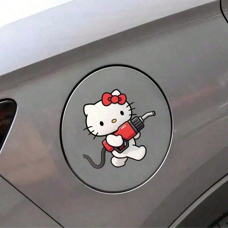 SANRIO 1pc Hello Kitty Car Sticker, Cute Cartoon Fuel Tank Sticker, Car Body Exterior Decor, KT Cat Fun Creative Sticker, Self-Adhesive No Residue Glossy Finish, Suitable For Cars, Trucks, Motorcycles