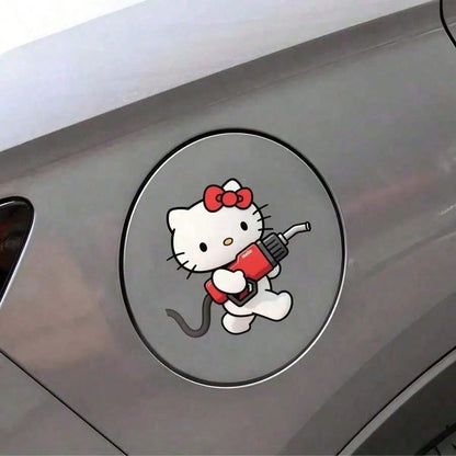 SANRIO 1pc Hello Kitty Car Sticker, Cute Cartoon Fuel Tank Sticker, Car Body Exterior Decor, KT Cat Fun Creative Sticker, Self-Adhesive No Residue Glossy Finish, Suitable For Cars, Trucks, Motorcycles