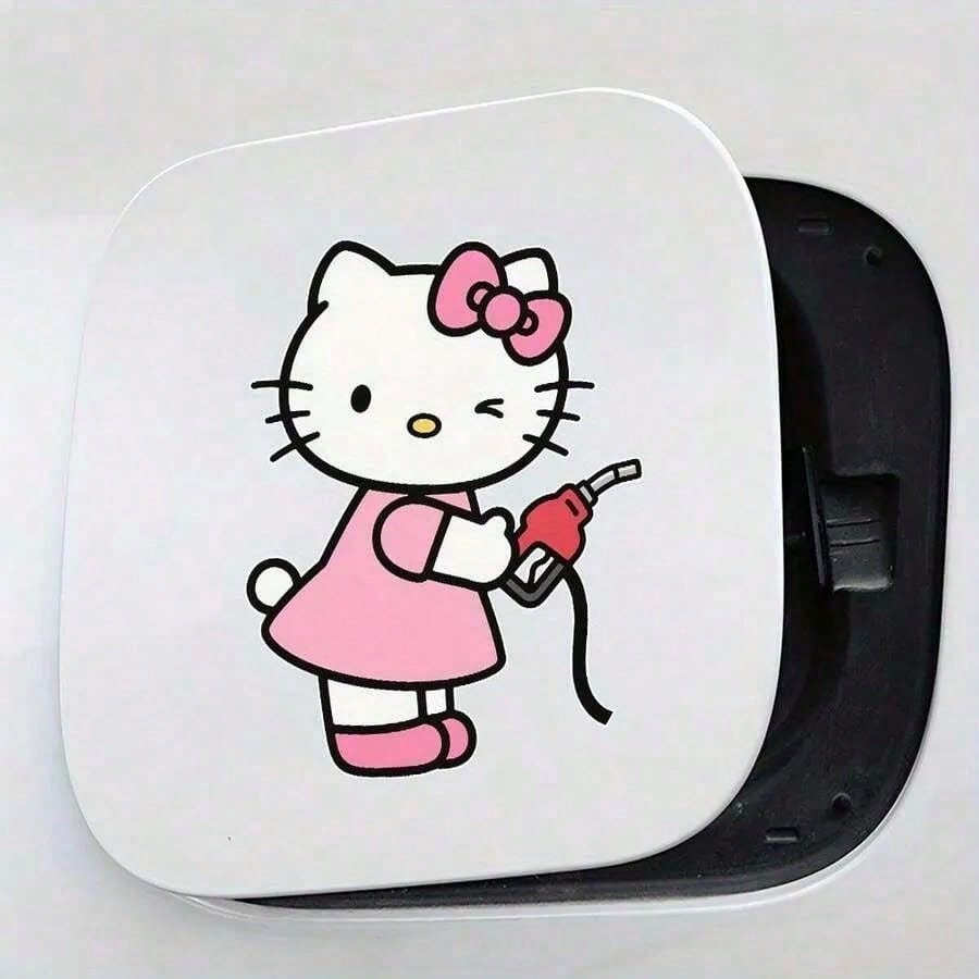 SANRIO 1pc Hello Kitty Car Sticker, Cute Cartoon Fuel Tank Sticker, Car Body Exterior Decor, KT Cat Fun Creative Sticker, Self-Adhesive No Residue Glossy Finish, Suitable For Cars, Trucks, Motorcycles
