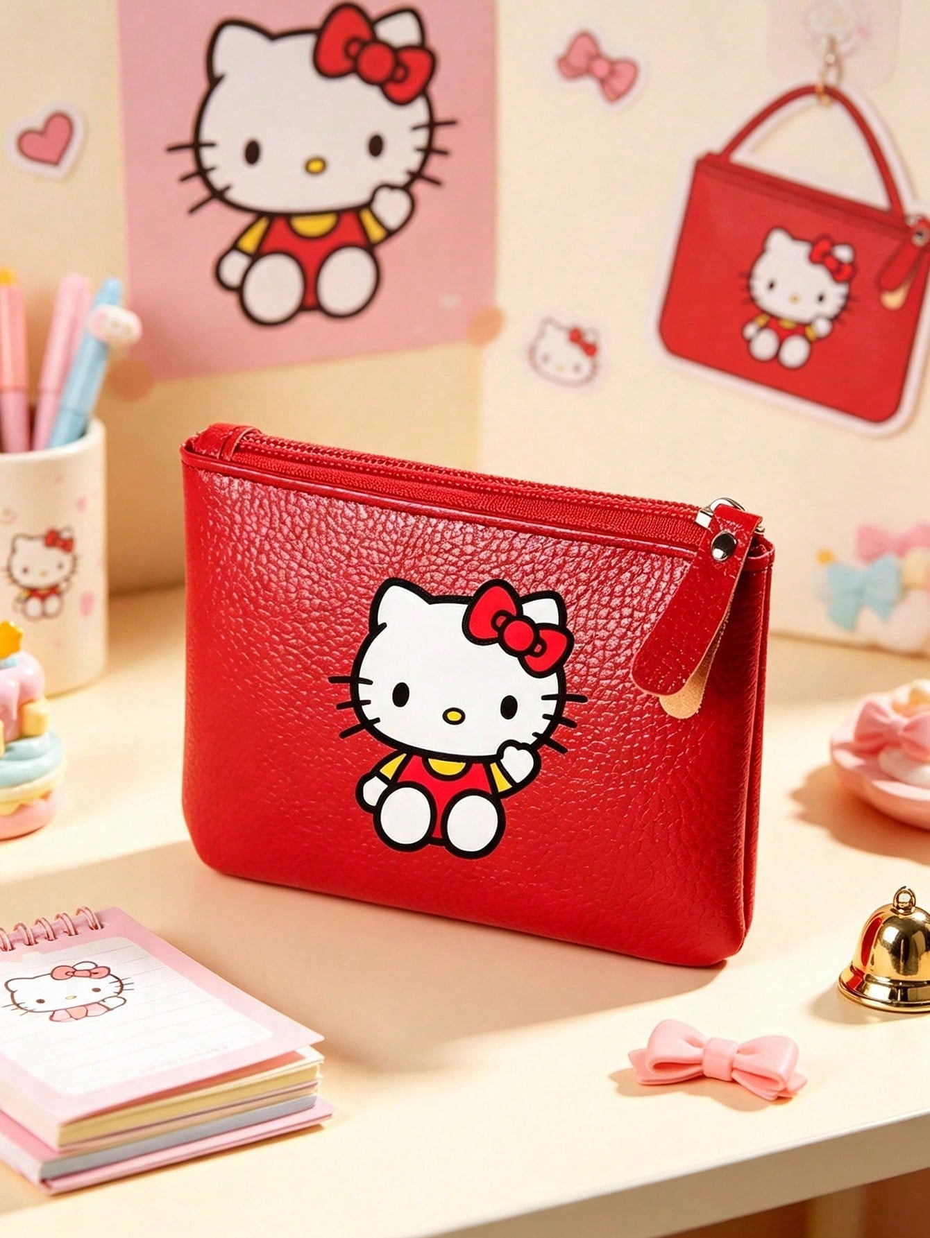 SANRIO 1Pc Hello Kitty Mini Wallet, Cute PU Coin Purse, Fashion PU Leather Small Zipper Wallet & Card Holder, For Keys/ID, Easy-To-Clean Daily Carry Wallet