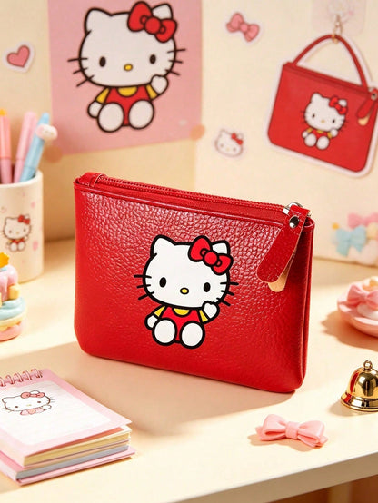 SANRIO 1Pc Hello Kitty Mini Wallet, Cute PU Coin Purse, Fashion PU Leather Small Zipper Wallet & Card Holder, For Keys/ID, Easy-To-Clean Daily Carry Wallet