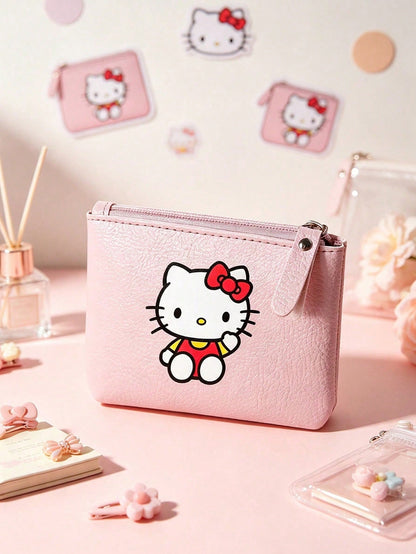 SANRIO 1Pc Hello Kitty Mini Wallet, Cute PU Coin Purse, Fashion PU Leather Small Zipper Wallet & Card Holder, For Keys/ID, Easy-To-Clean Daily Carry Wallet