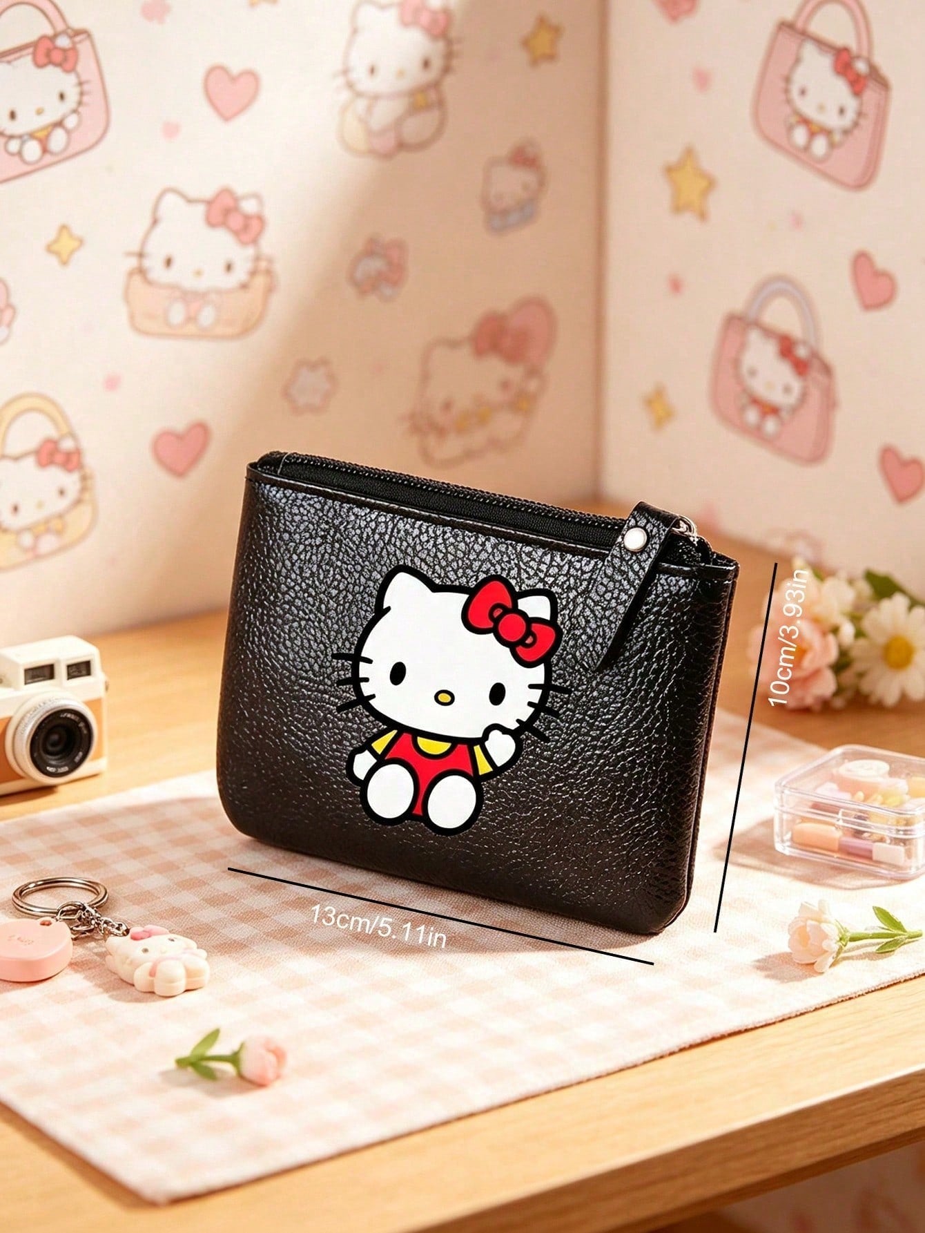 SANRIO 1Pc Hello Kitty Mini Wallet, Cute PU Coin Purse, Fashion PU Leather Small Zipper Wallet & Card Holder, For Keys/ID, Easy-To-Clean Daily Carry Wallet